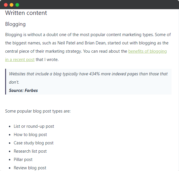 Formatted text example in content optimization Formatted text example in content optimization