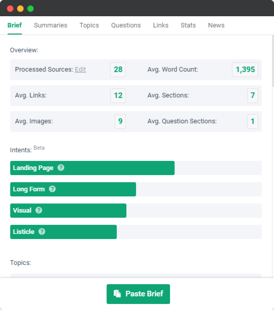 Frase content optimization tool sidebar view
