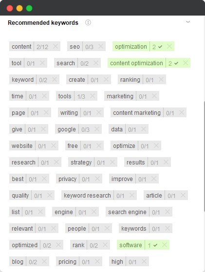 Website Auditor content optimization tool keyword suggestions