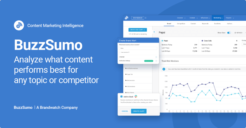 Buzzsumo tool for AI assisted content creation and research