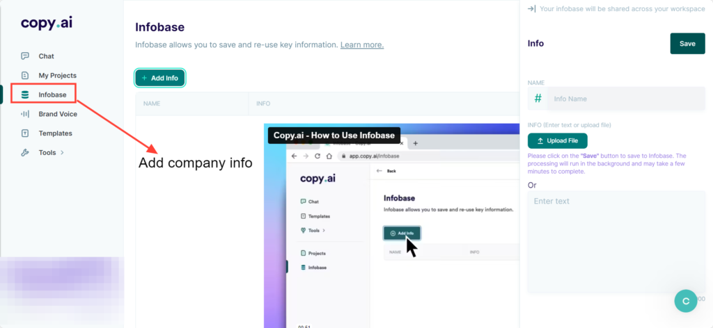 Copy AI infobase Copy AI Infobase feature