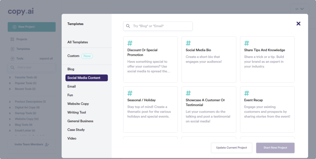 Copy AI social media tools