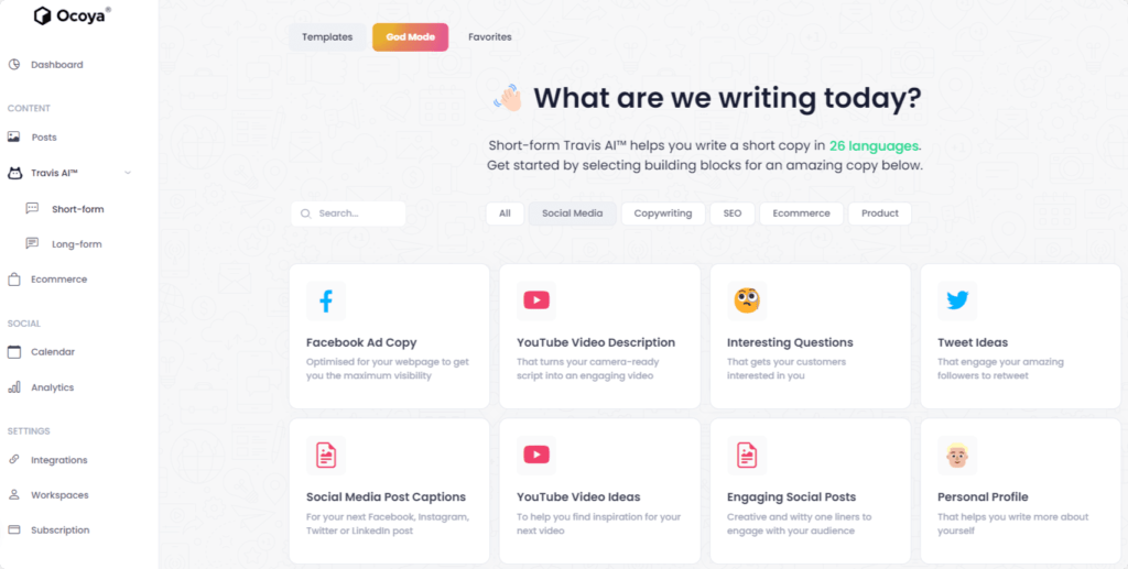 Ocoya social media copy generator