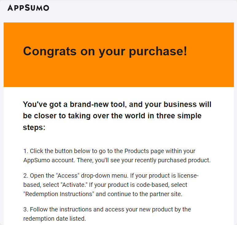 Appsumo transaction email copy
