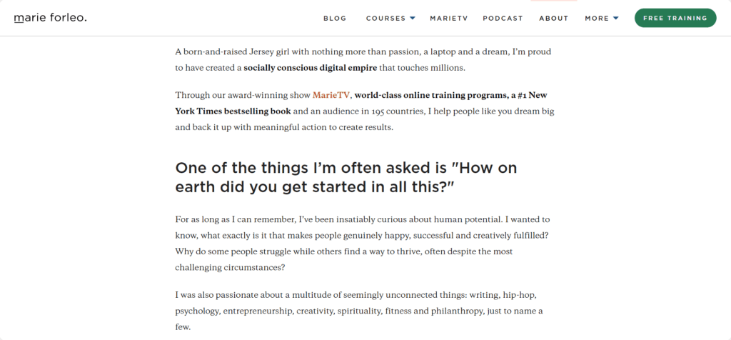 Maries about page copy