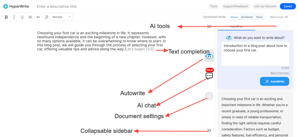 Hyperwrite document editor marked up