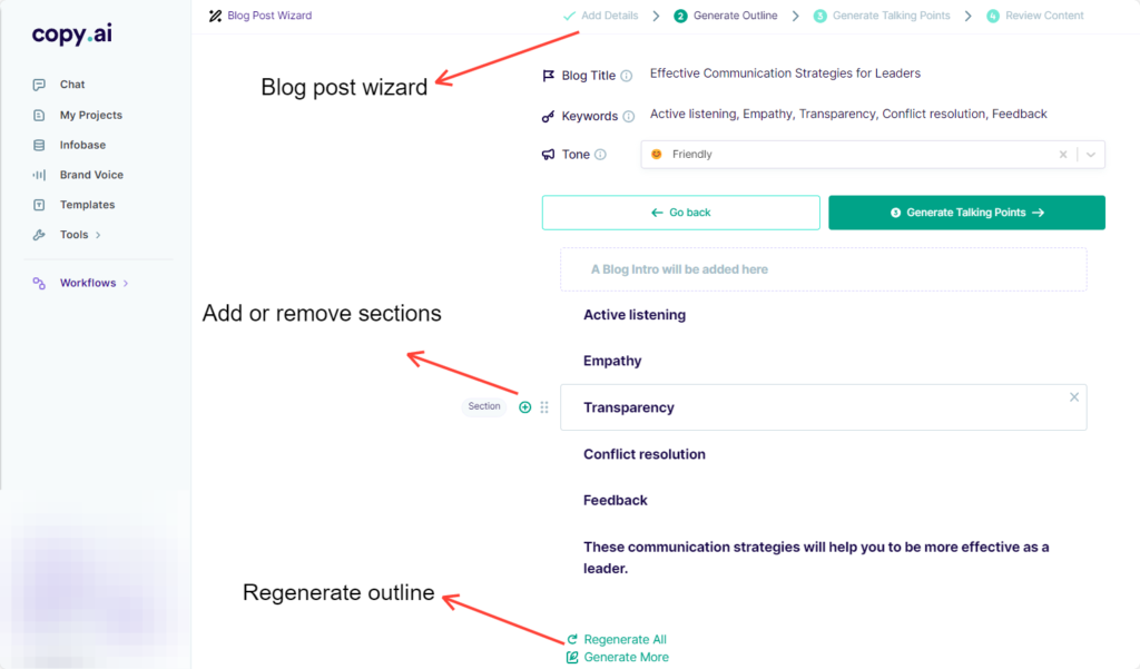 Blog post wizard outline generator