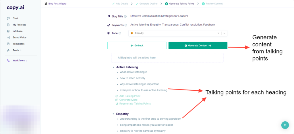 Blog wizard step 3 talking points from outline